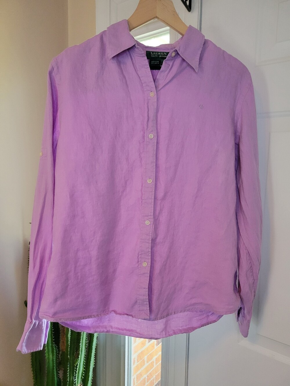 Lauren Ralph Lauren Light Purple Linen Long-sleeve Button-down Shirt, Size Med